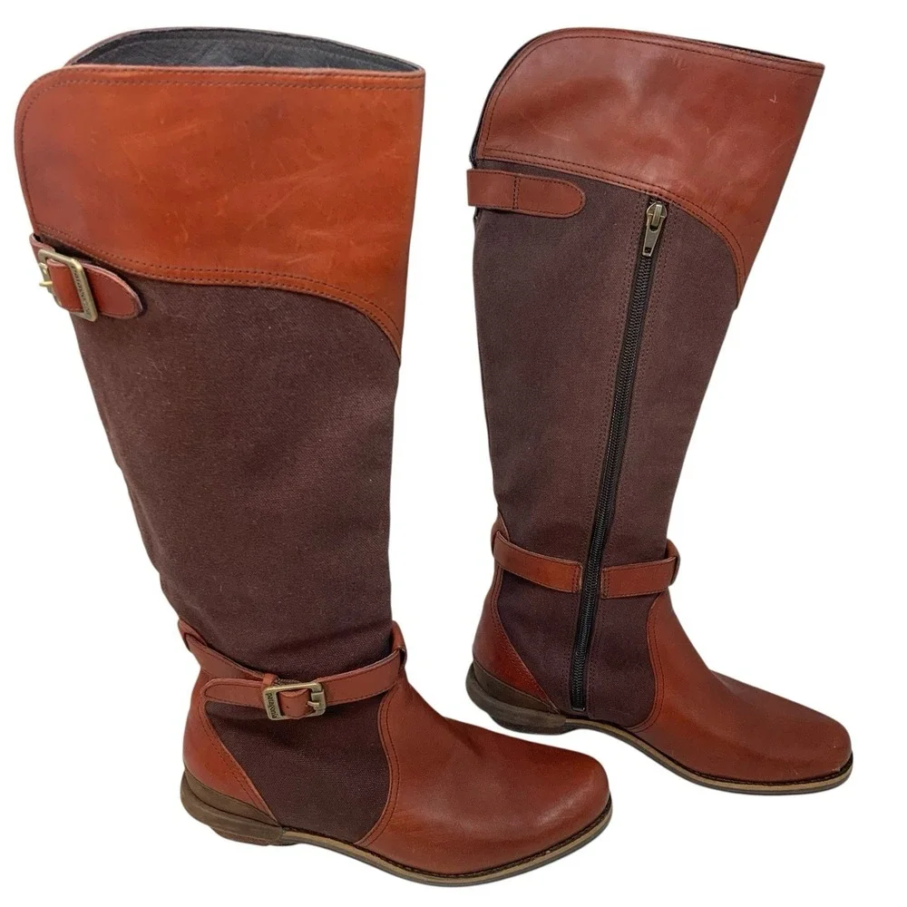 Patagonia ADDIE Rider Leather & Canvas Tall Boots Brown Size‎ 7 Equestrian Zip